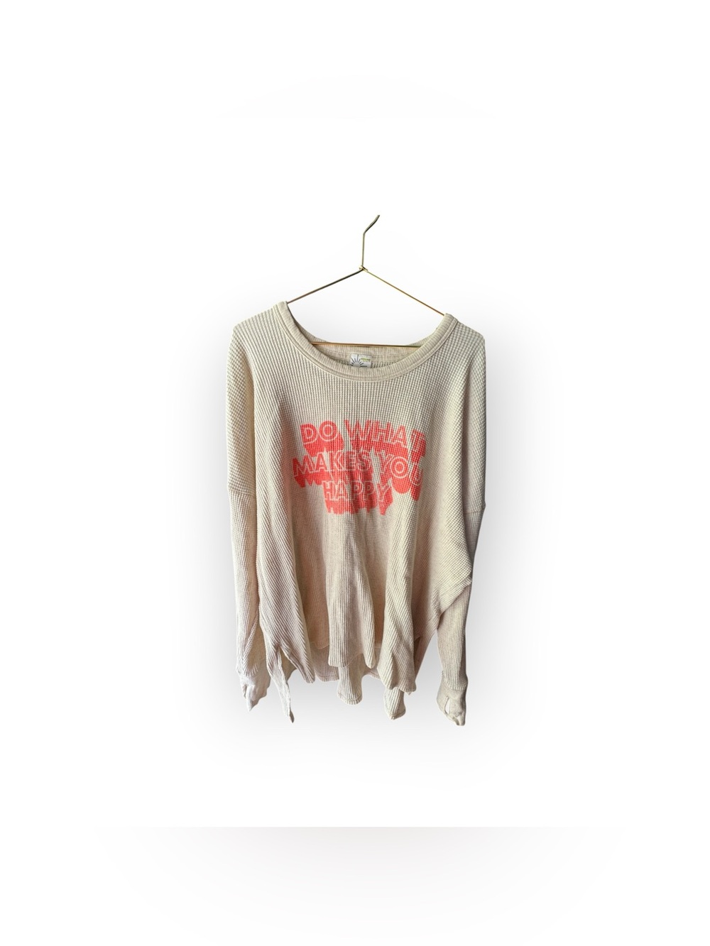 aerie Cream Waffle Knit Graphic Tee with Coral Print